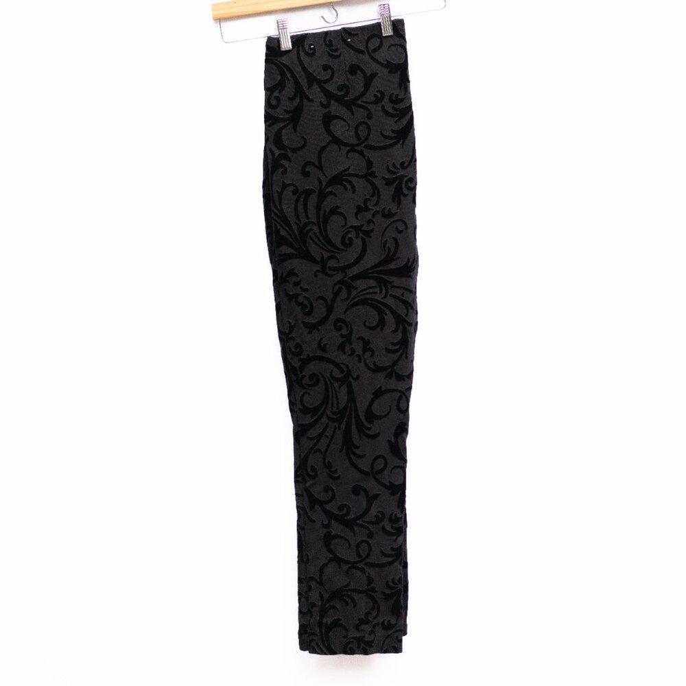 Chico’s Velvet‎ Ankle Pants Womens 10 Black Burnout Pull On Stretch Gothic Party